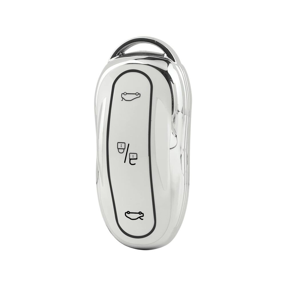 Tesla Key Fob Cover Shell Case 3 Buttons White Chrome Silver HTF NIB